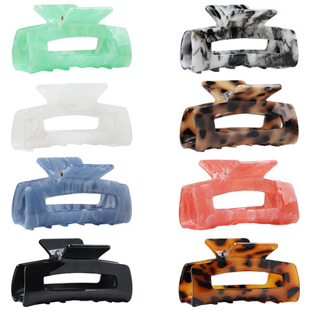 8 Pcs Large Square Hair Claw Clips , Non-slip Banana Clips , Strong Hold Fashion Claws Multi-Color for Women Girls