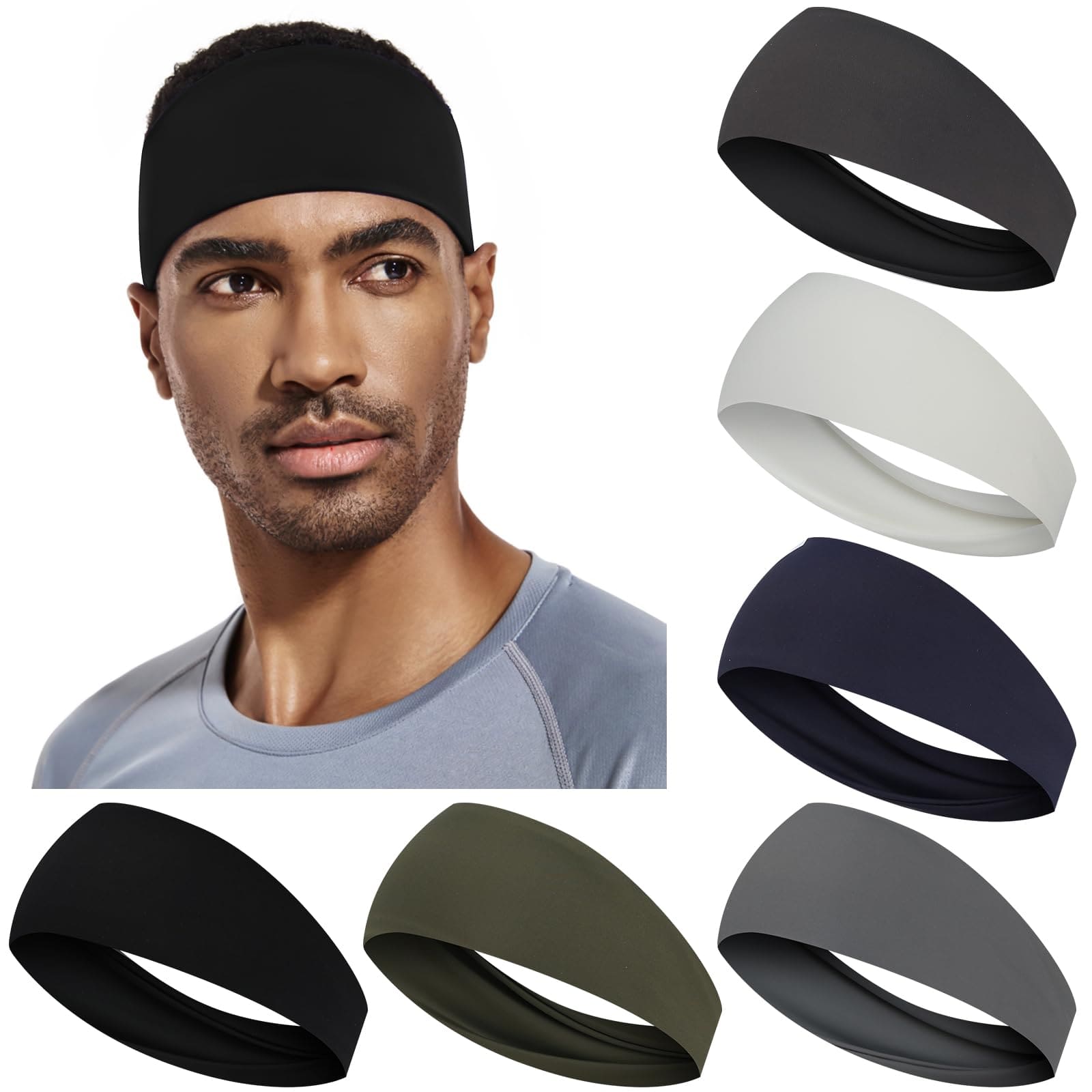 6 Pcs Sports Headbands for Men & Women, Sweatband Stretchy Headband Soft Wide Headbands Hairband for Running, Cycling, Basketball, Tennis, Yoga, Daily Life Workout Unisex